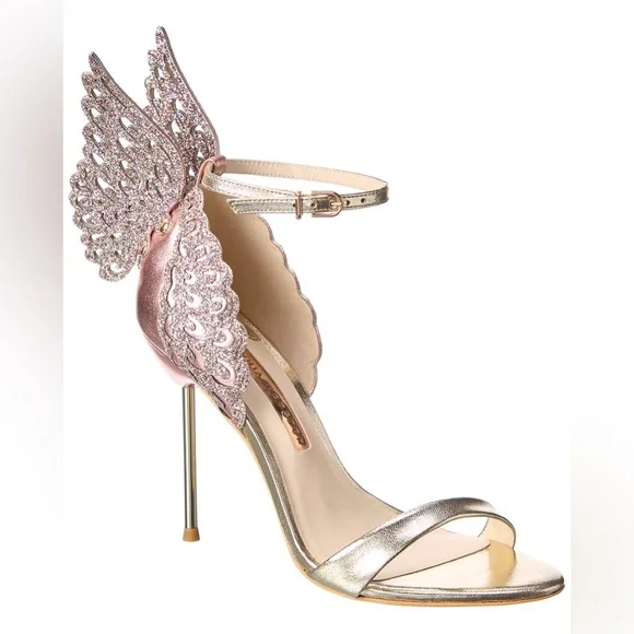 ソフィアウェブスター Evangeline サンダル Evangeline Butterfly Heel White and Rose Gold Sandal – Sophia Webster